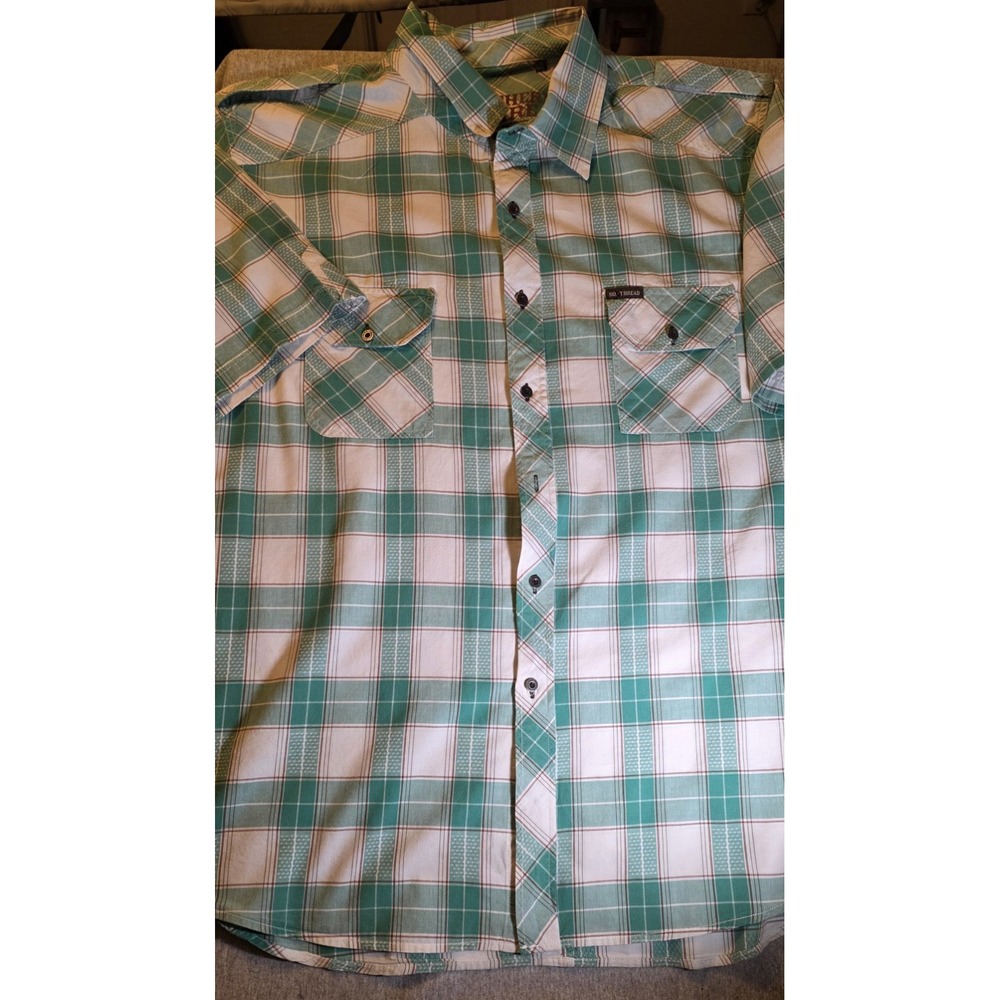 Southern Thread Mens XXL Green Plaid Short Sleeve Western Button Down Shirt